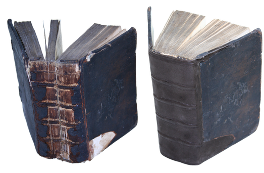 Ganzleder-Bucheinband aus Weimar vor und nach der Restaurierung